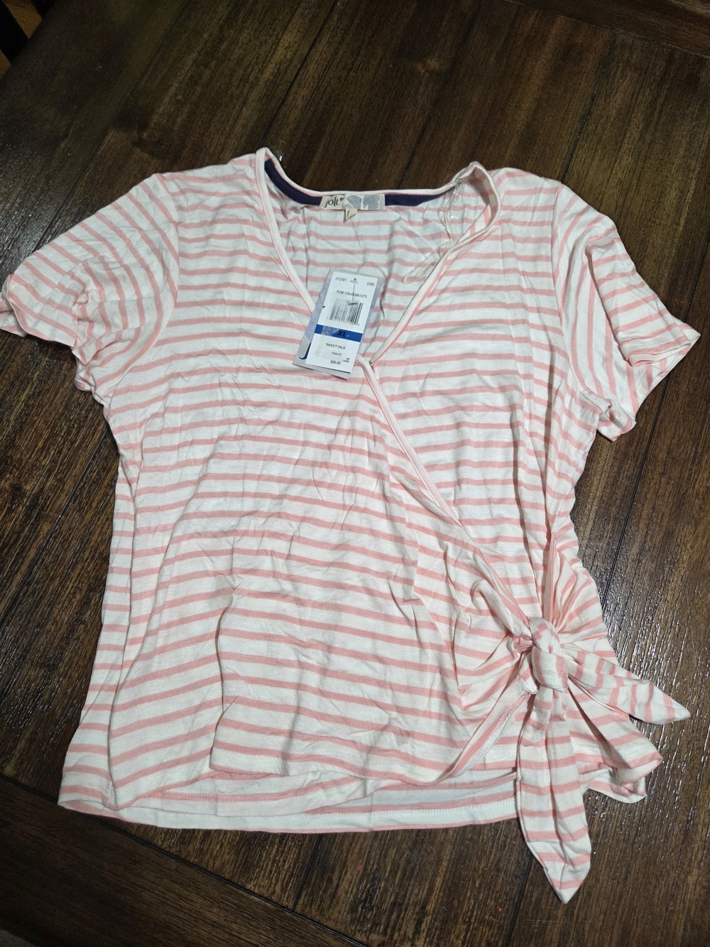 Jolt Pink and White Striped Wrap-Tie Short Sleeve Top